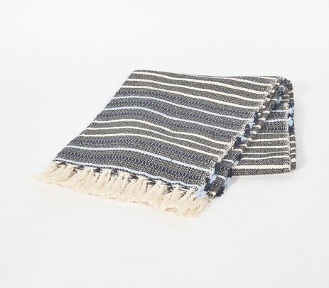 Handwoven Cotton Striped Tasseled Throw